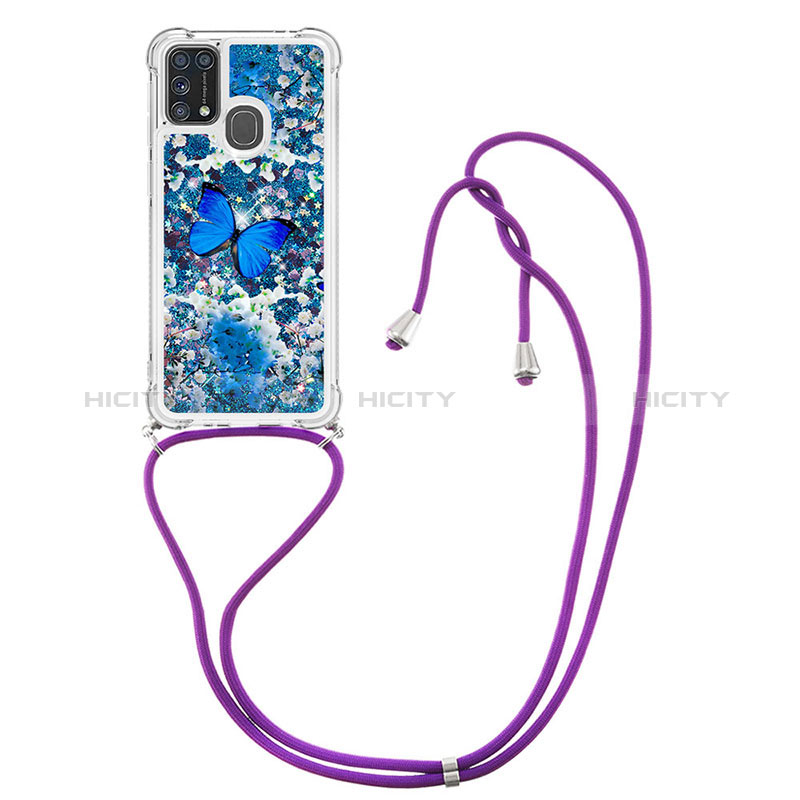 Silikon Hülle Handyhülle Gummi Schutzhülle Flexible Tasche Bling-Bling mit Schlüsselband Lanyard S02 für Samsung Galaxy M21s