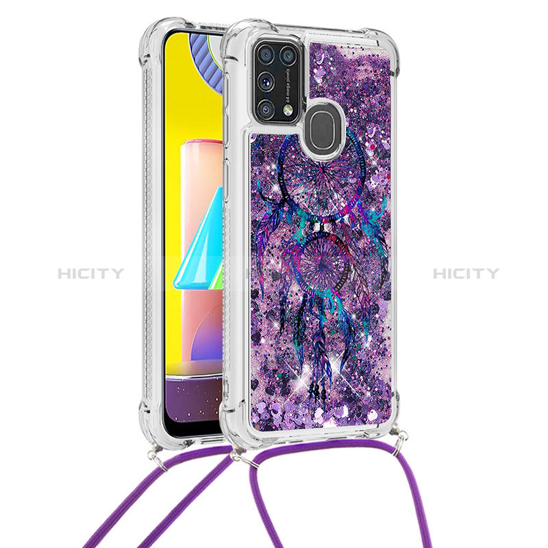 Silikon Hülle Handyhülle Gummi Schutzhülle Flexible Tasche Bling-Bling mit Schlüsselband Lanyard S02 für Samsung Galaxy M21s