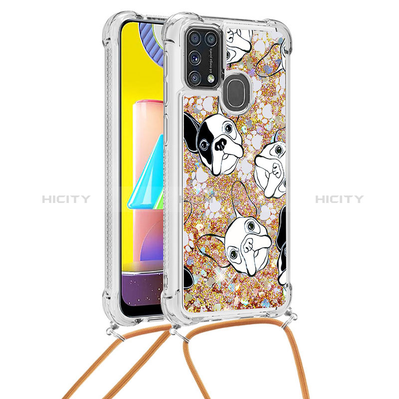 Silikon Hülle Handyhülle Gummi Schutzhülle Flexible Tasche Bling-Bling mit Schlüsselband Lanyard S02 für Samsung Galaxy M31 groß