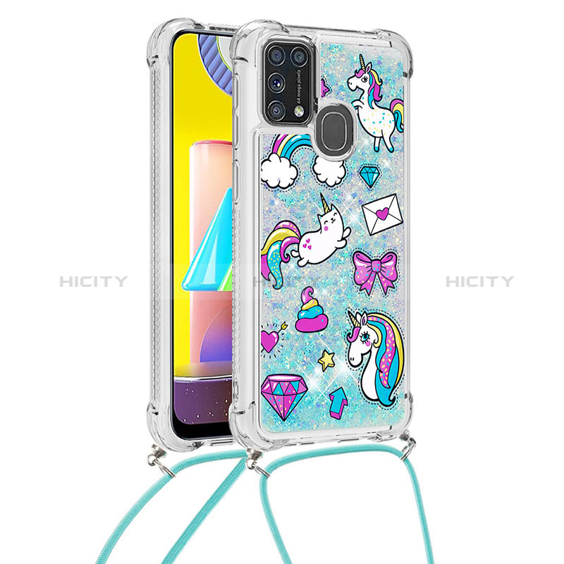 Silikon Hülle Handyhülle Gummi Schutzhülle Flexible Tasche Bling-Bling mit Schlüsselband Lanyard S02 für Samsung Galaxy M31 Prime Edition