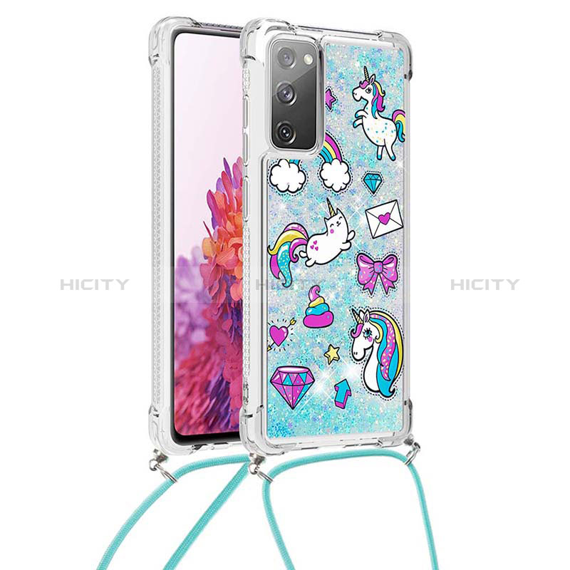 Silikon Hülle Handyhülle Gummi Schutzhülle Flexible Tasche Bling-Bling mit Schlüsselband Lanyard S02 für Samsung Galaxy S20 FE (2022) 5G Hellblau