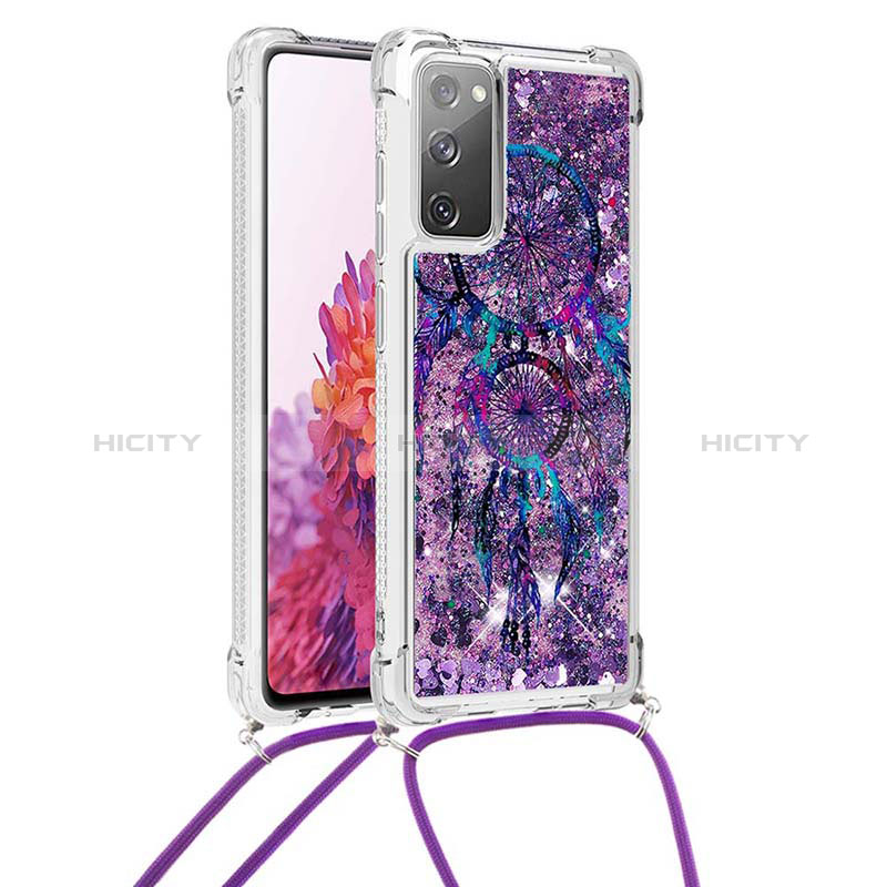 Silikon Hülle Handyhülle Gummi Schutzhülle Flexible Tasche Bling-Bling mit Schlüsselband Lanyard S02 für Samsung Galaxy S20 FE 4G Violett