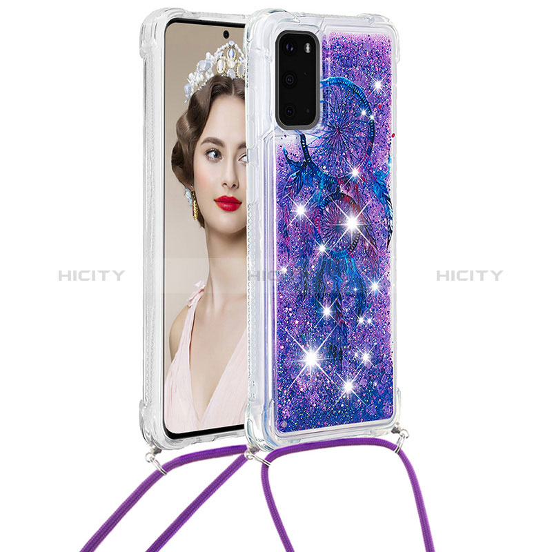 Silikon Hülle Handyhülle Gummi Schutzhülle Flexible Tasche Bling-Bling mit Schlüsselband Lanyard S02 für Samsung Galaxy S20 Violett