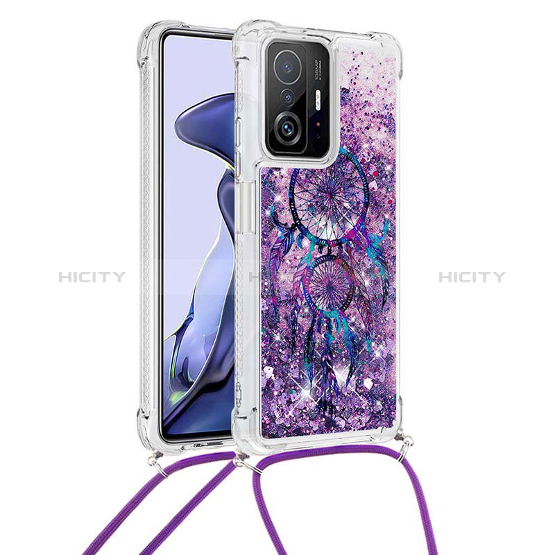 Silikon Hülle Handyhülle Gummi Schutzhülle Flexible Tasche Bling-Bling mit Schlüsselband Lanyard S02 für Xiaomi Mi 11T Pro 5G Violett Plus