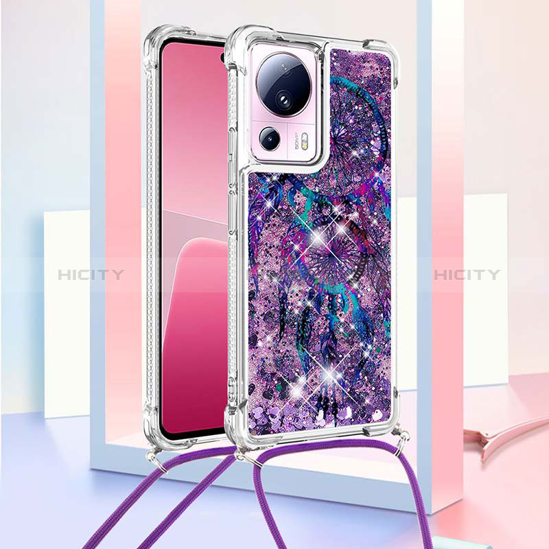 Silikon Hülle Handyhülle Gummi Schutzhülle Flexible Tasche Bling-Bling mit Schlüsselband Lanyard S02 für Xiaomi Mi 12 Lite NE 5G Violett Plus