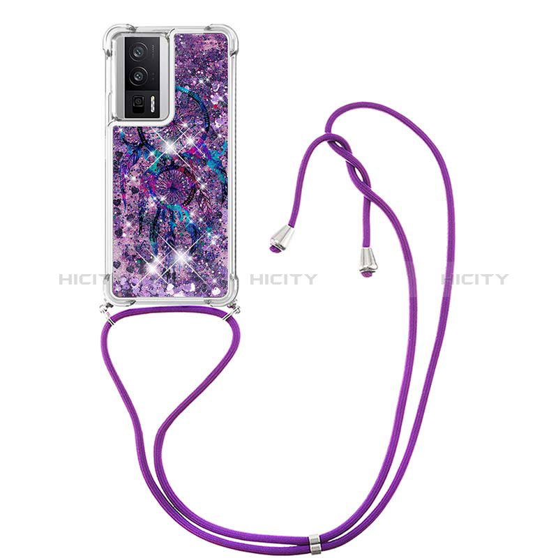 Silikon Hülle Handyhülle Gummi Schutzhülle Flexible Tasche Bling-Bling mit Schlüsselband Lanyard S02 für Xiaomi Poco F5 Pro 5G groß