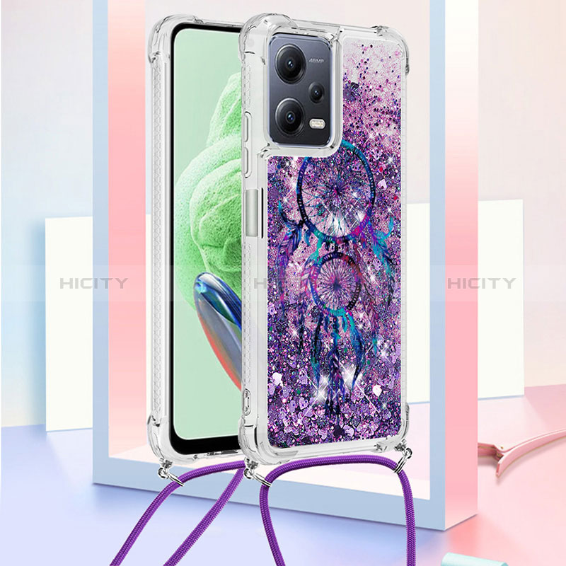 Silikon Hülle Handyhülle Gummi Schutzhülle Flexible Tasche Bling-Bling mit Schlüsselband Lanyard S02 für Xiaomi Redmi Note 12 5G Violett Plus