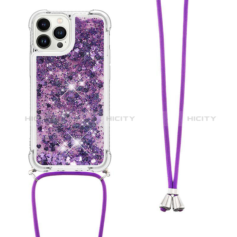 Silikon Hülle Handyhülle Gummi Schutzhülle Flexible Tasche Bling-Bling mit Schlüsselband Lanyard S03 für Apple iPhone 13 Pro Max