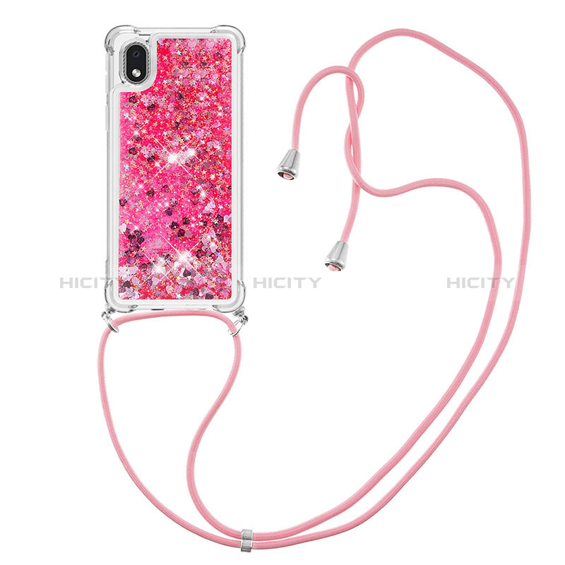 Silikon Hülle Handyhülle Gummi Schutzhülle Flexible Tasche Bling-Bling mit Schlüsselband Lanyard S03 für Samsung Galaxy A01 Core