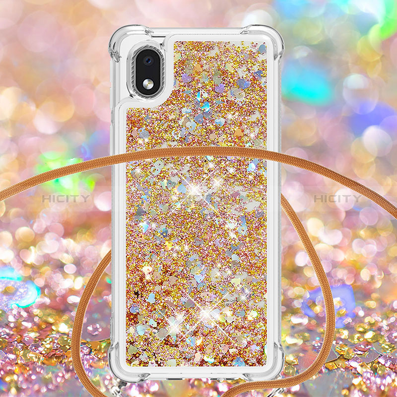 Silikon Hülle Handyhülle Gummi Schutzhülle Flexible Tasche Bling-Bling mit Schlüsselband Lanyard S03 für Samsung Galaxy A01 Core