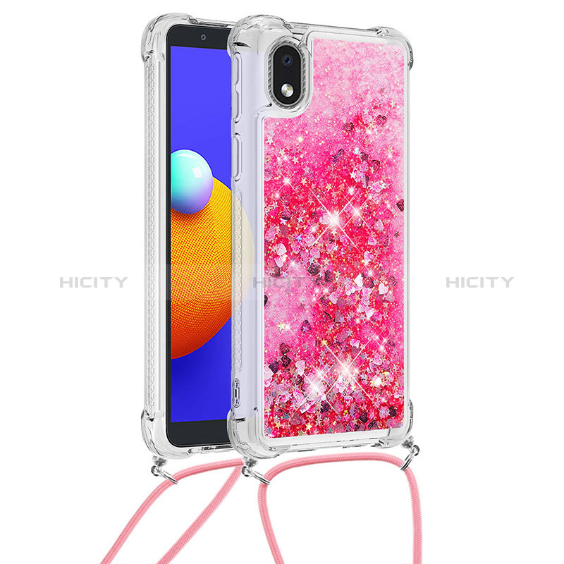 Silikon Hülle Handyhülle Gummi Schutzhülle Flexible Tasche Bling-Bling mit Schlüsselband Lanyard S03 für Samsung Galaxy A01 Core