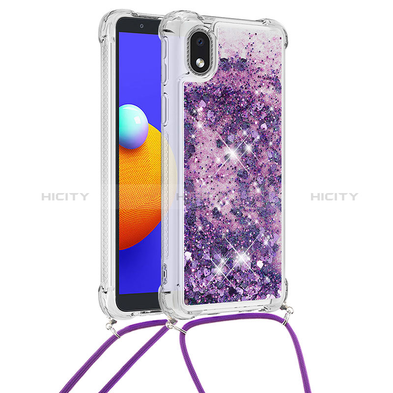 Silikon Hülle Handyhülle Gummi Schutzhülle Flexible Tasche Bling-Bling mit Schlüsselband Lanyard S03 für Samsung Galaxy A01 Core groß