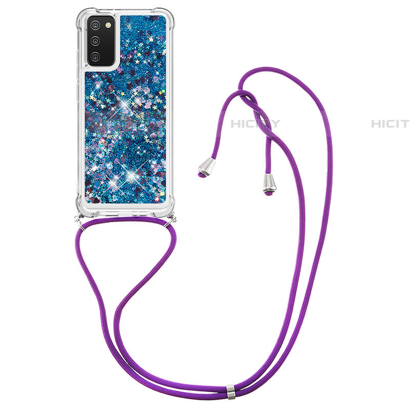 Silikon Hülle Handyhülle Gummi Schutzhülle Flexible Tasche Bling-Bling mit Schlüsselband Lanyard S03 für Samsung Galaxy A03s