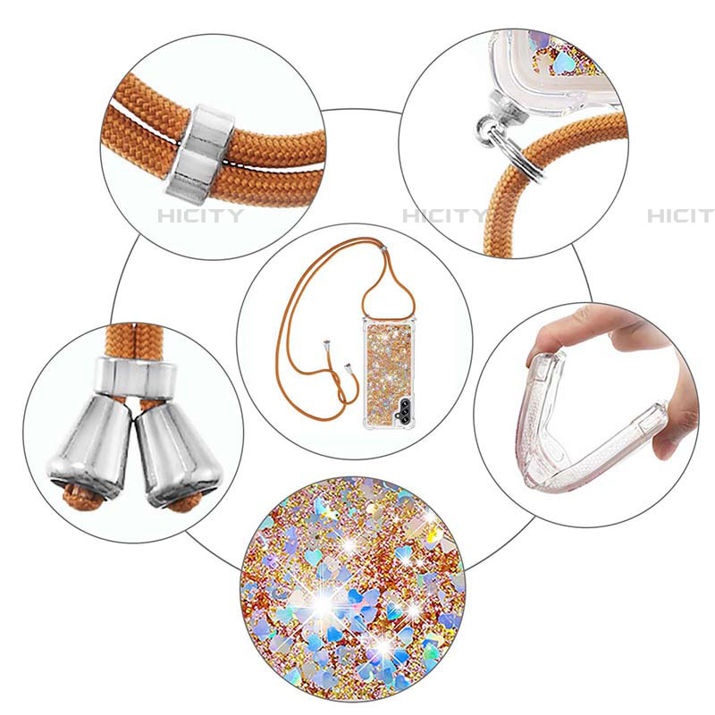 Silikon Hülle Handyhülle Gummi Schutzhülle Flexible Tasche Bling-Bling mit Schlüsselband Lanyard S03 für Samsung Galaxy A04s groß