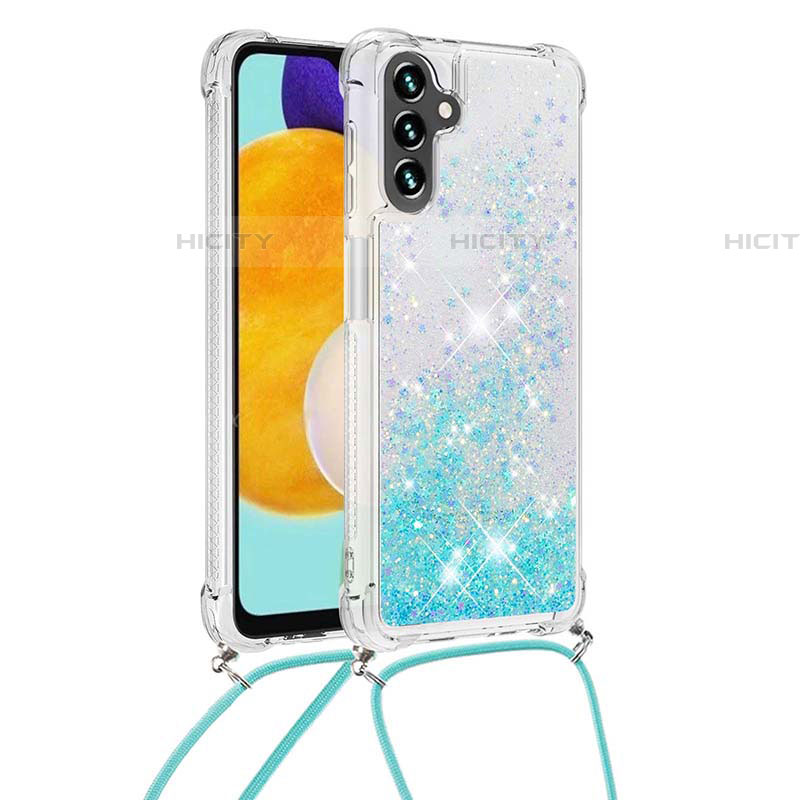 Silikon Hülle Handyhülle Gummi Schutzhülle Flexible Tasche Bling-Bling mit Schlüsselband Lanyard S03 für Samsung Galaxy A04s Hellblau