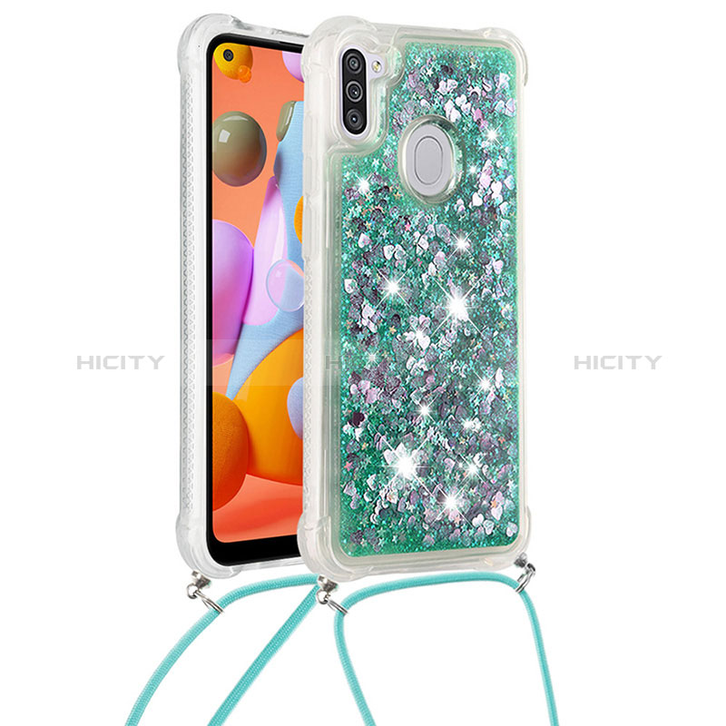 Silikon Hülle Handyhülle Gummi Schutzhülle Flexible Tasche Bling-Bling mit Schlüsselband Lanyard S03 für Samsung Galaxy A11 Grün Plus