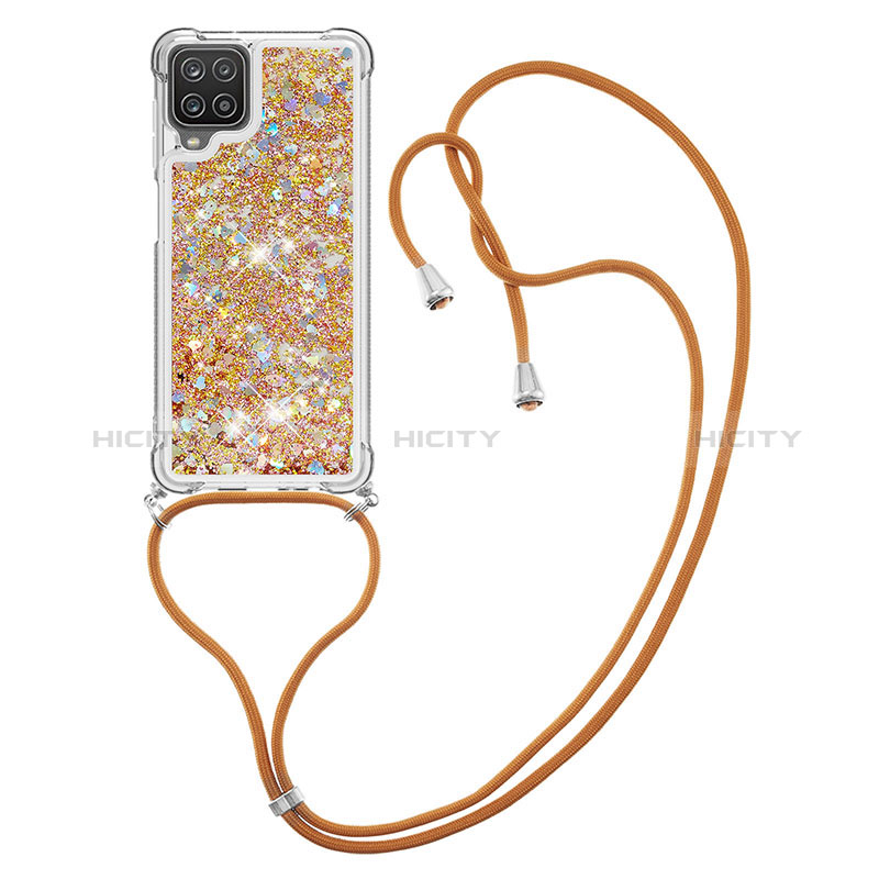 Silikon Hülle Handyhülle Gummi Schutzhülle Flexible Tasche Bling-Bling mit Schlüsselband Lanyard S03 für Samsung Galaxy A12 groß