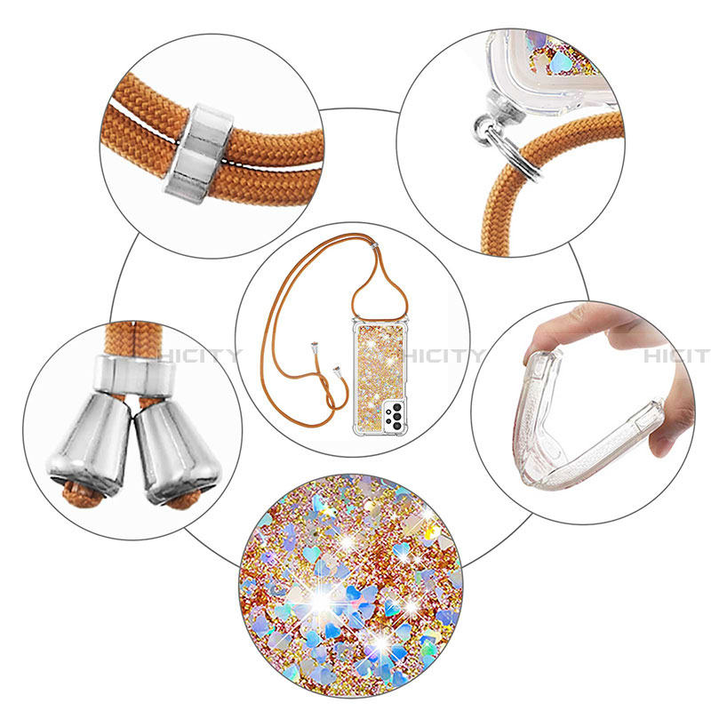 Silikon Hülle Handyhülle Gummi Schutzhülle Flexible Tasche Bling-Bling mit Schlüsselband Lanyard S03 für Samsung Galaxy A13 4G groß