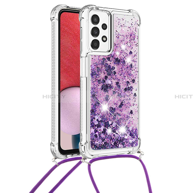 Silikon Hülle Handyhülle Gummi Schutzhülle Flexible Tasche Bling-Bling mit Schlüsselband Lanyard S03 für Samsung Galaxy A13 4G Violett