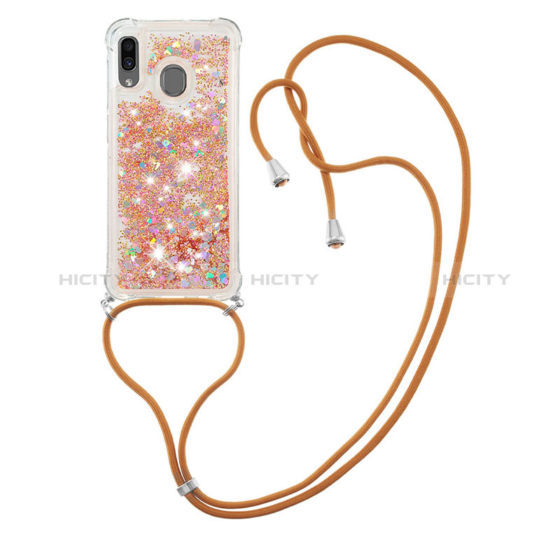 Silikon Hülle Handyhülle Gummi Schutzhülle Flexible Tasche Bling-Bling mit Schlüsselband Lanyard S03 für Samsung Galaxy A20