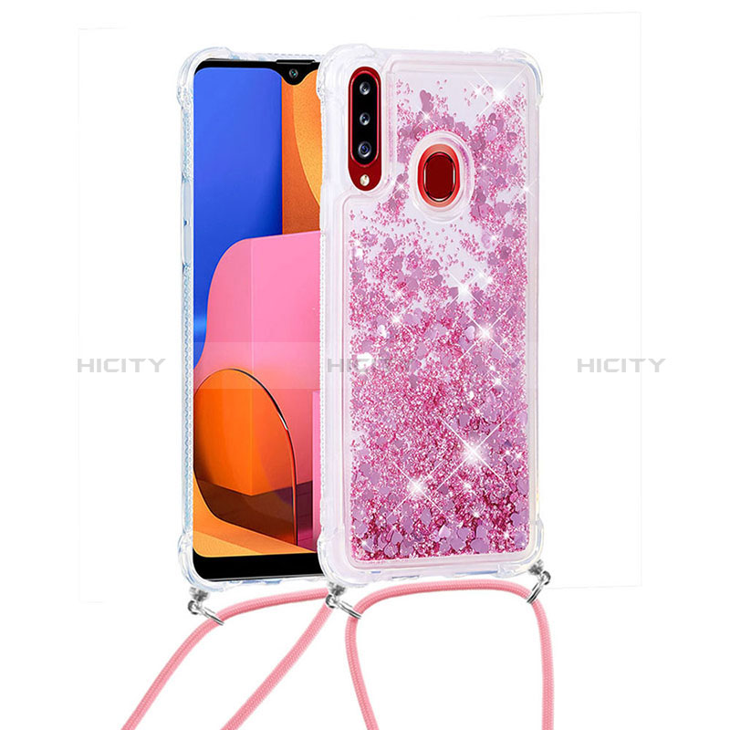 Silikon Hülle Handyhülle Gummi Schutzhülle Flexible Tasche Bling-Bling mit Schlüsselband Lanyard S03 für Samsung Galaxy A20s groß