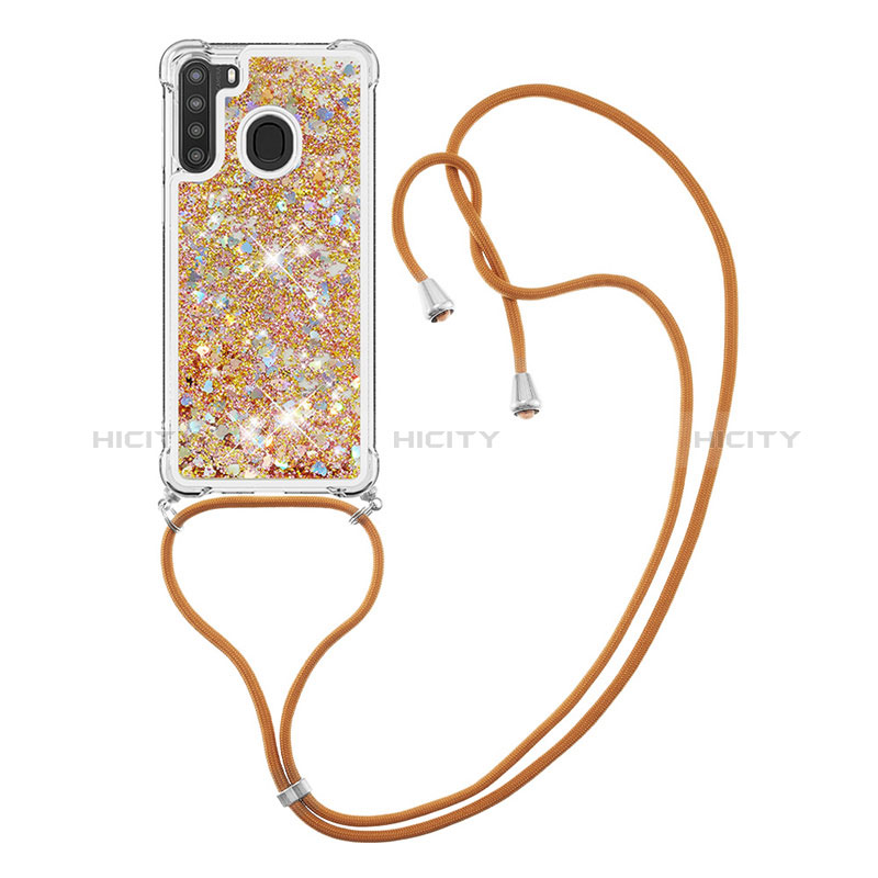 Silikon Hülle Handyhülle Gummi Schutzhülle Flexible Tasche Bling-Bling mit Schlüsselband Lanyard S03 für Samsung Galaxy A21