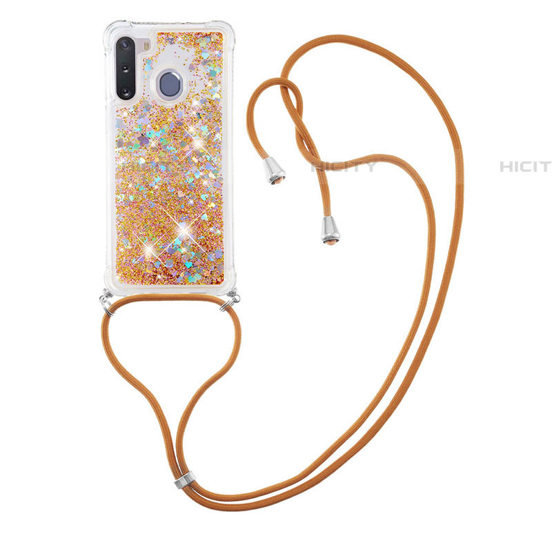 Silikon Hülle Handyhülle Gummi Schutzhülle Flexible Tasche Bling-Bling mit Schlüsselband Lanyard S03 für Samsung Galaxy A21 European