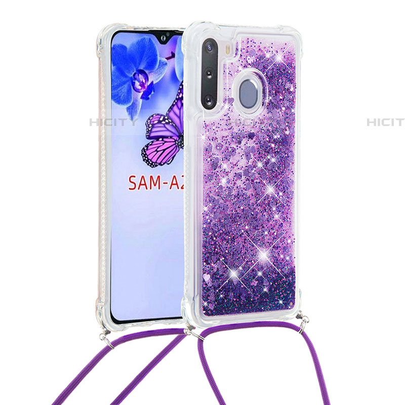 Silikon Hülle Handyhülle Gummi Schutzhülle Flexible Tasche Bling-Bling mit Schlüsselband Lanyard S03 für Samsung Galaxy A21 European groß