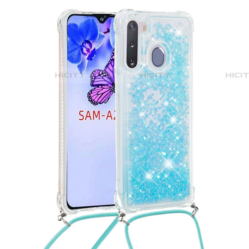 Silikon Hülle Handyhülle Gummi Schutzhülle Flexible Tasche Bling-Bling mit Schlüsselband Lanyard S03 für Samsung Galaxy A21 European