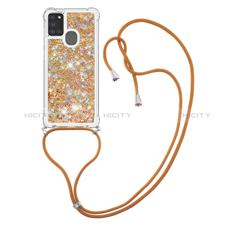 Silikon Hülle Handyhülle Gummi Schutzhülle Flexible Tasche Bling-Bling mit Schlüsselband Lanyard S03 für Samsung Galaxy A21s groß