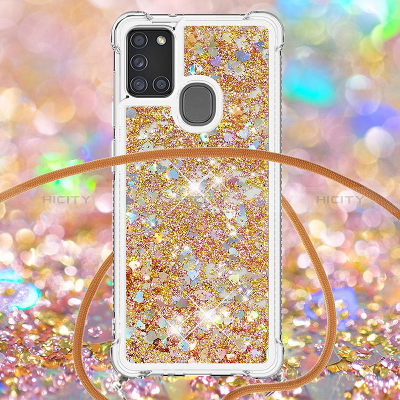 Silikon Hülle Handyhülle Gummi Schutzhülle Flexible Tasche Bling-Bling mit Schlüsselband Lanyard S03 für Samsung Galaxy A21s groß