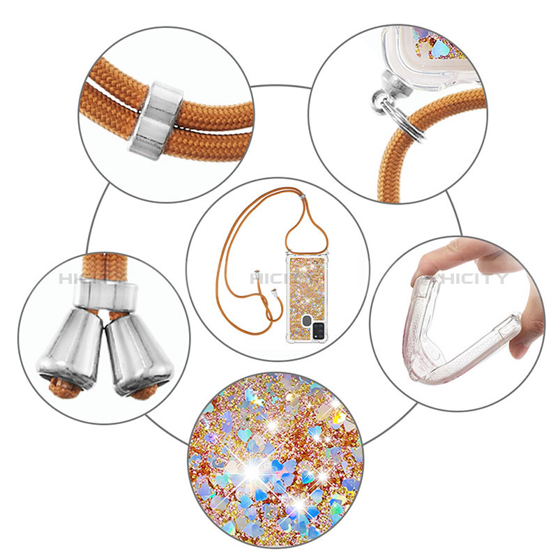 Silikon Hülle Handyhülle Gummi Schutzhülle Flexible Tasche Bling-Bling mit Schlüsselband Lanyard S03 für Samsung Galaxy A21s groß