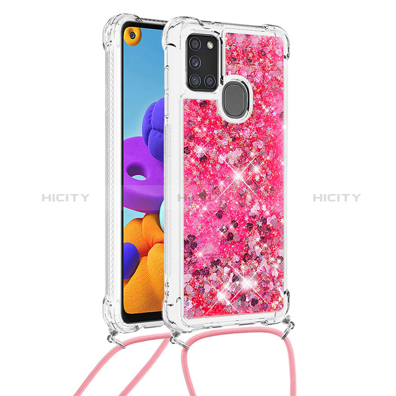 Silikon Hülle Handyhülle Gummi Schutzhülle Flexible Tasche Bling-Bling mit Schlüsselband Lanyard S03 für Samsung Galaxy A21s groß