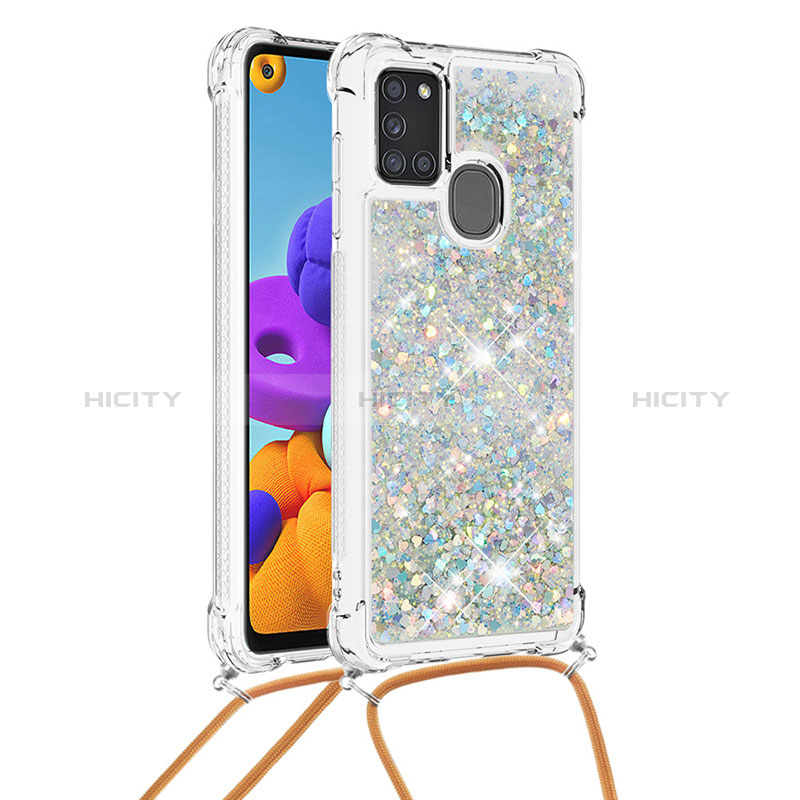 Silikon Hülle Handyhülle Gummi Schutzhülle Flexible Tasche Bling-Bling mit Schlüsselband Lanyard S03 für Samsung Galaxy A21s groß