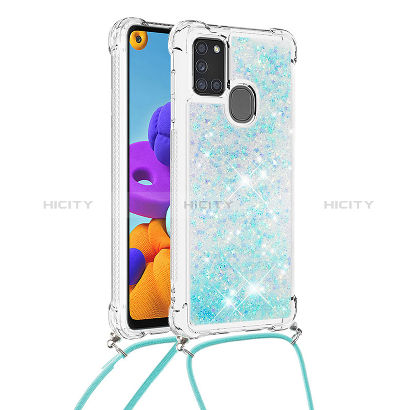 Silikon Hülle Handyhülle Gummi Schutzhülle Flexible Tasche Bling-Bling mit Schlüsselband Lanyard S03 für Samsung Galaxy A21s groß