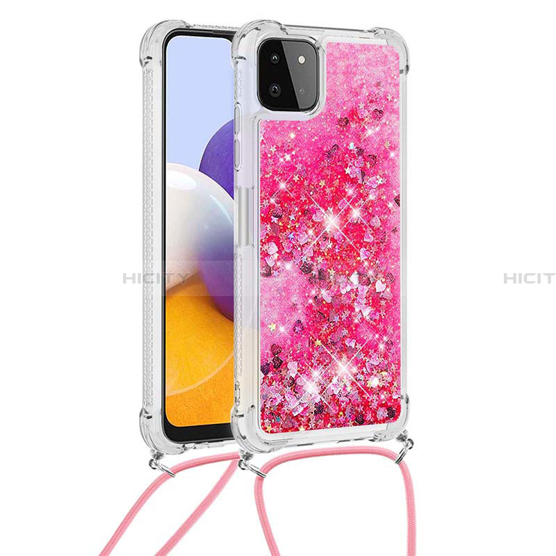 Silikon Hülle Handyhülle Gummi Schutzhülle Flexible Tasche Bling-Bling mit Schlüsselband Lanyard S03 für Samsung Galaxy A22 5G