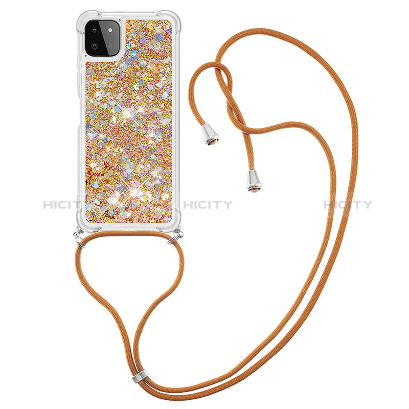 Silikon Hülle Handyhülle Gummi Schutzhülle Flexible Tasche Bling-Bling mit Schlüsselband Lanyard S03 für Samsung Galaxy A22s 5G groß