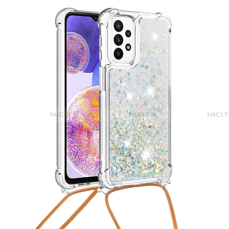 Silikon Hülle Handyhülle Gummi Schutzhülle Flexible Tasche Bling-Bling mit Schlüsselband Lanyard S03 für Samsung Galaxy A23 4G groß