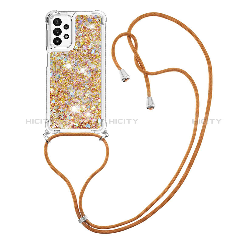 Silikon Hülle Handyhülle Gummi Schutzhülle Flexible Tasche Bling-Bling mit Schlüsselband Lanyard S03 für Samsung Galaxy A23 5G groß