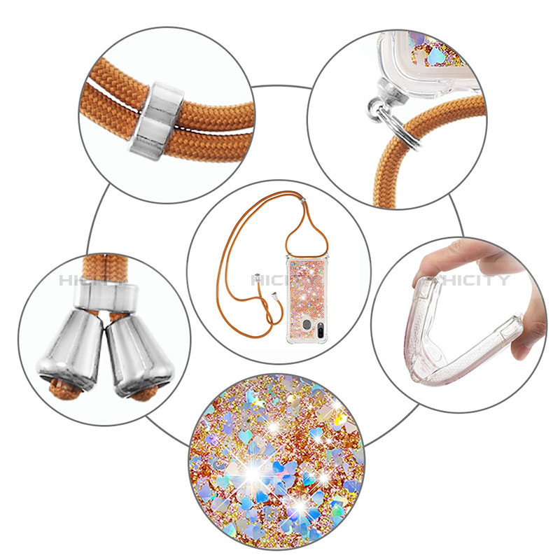 Silikon Hülle Handyhülle Gummi Schutzhülle Flexible Tasche Bling-Bling mit Schlüsselband Lanyard S03 für Samsung Galaxy A30 groß