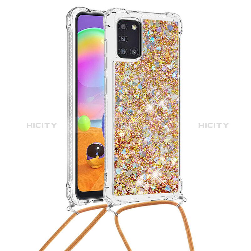 Silikon Hülle Handyhülle Gummi Schutzhülle Flexible Tasche Bling-Bling mit Schlüsselband Lanyard S03 für Samsung Galaxy A31 groß