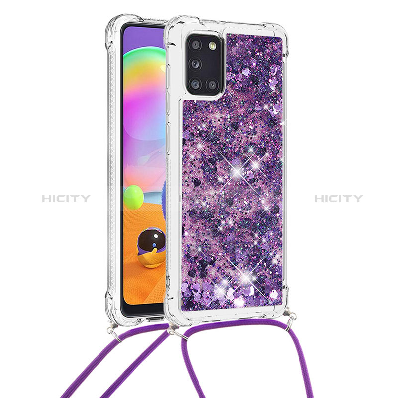 Silikon Hülle Handyhülle Gummi Schutzhülle Flexible Tasche Bling-Bling mit Schlüsselband Lanyard S03 für Samsung Galaxy A31 Violett