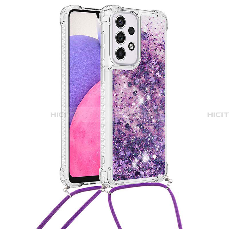 Silikon Hülle Handyhülle Gummi Schutzhülle Flexible Tasche Bling-Bling mit Schlüsselband Lanyard S03 für Samsung Galaxy A33 5G Violett