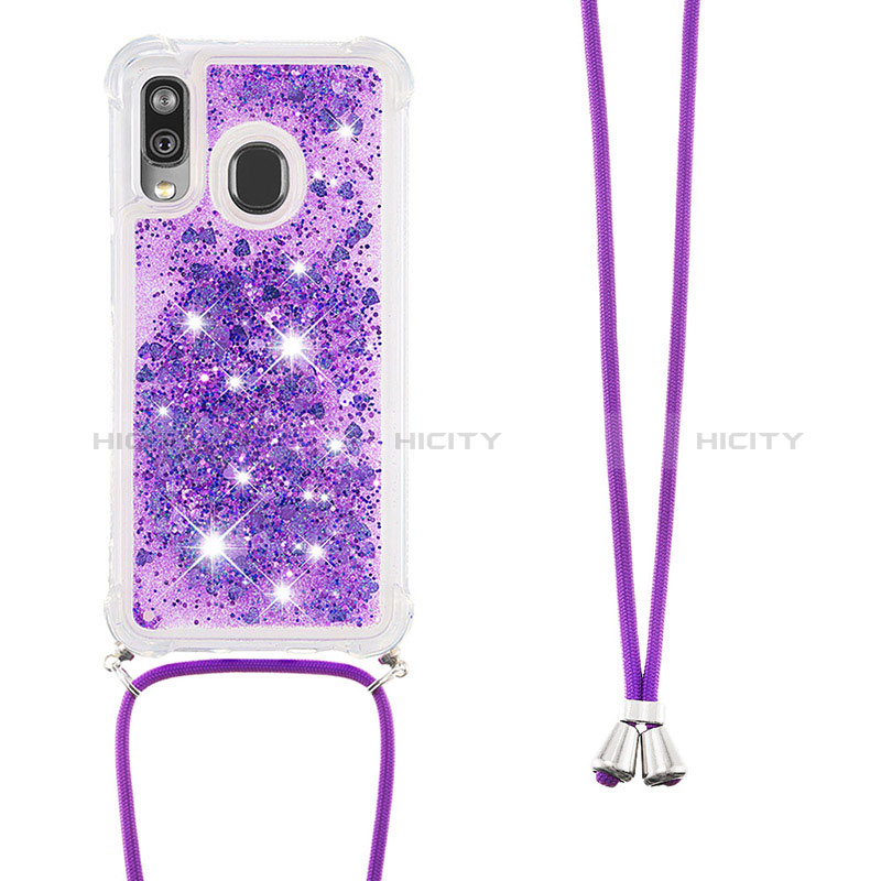 Silikon Hülle Handyhülle Gummi Schutzhülle Flexible Tasche Bling-Bling mit Schlüsselband Lanyard S03 für Samsung Galaxy A40 groß