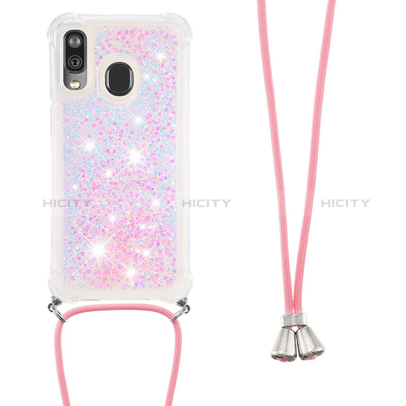 Silikon Hülle Handyhülle Gummi Schutzhülle Flexible Tasche Bling-Bling mit Schlüsselband Lanyard S03 für Samsung Galaxy A40