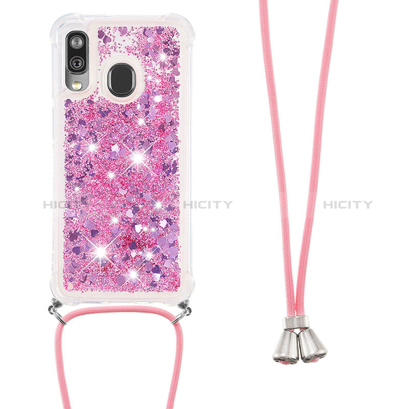 Silikon Hülle Handyhülle Gummi Schutzhülle Flexible Tasche Bling-Bling mit Schlüsselband Lanyard S03 für Samsung Galaxy A40 groß