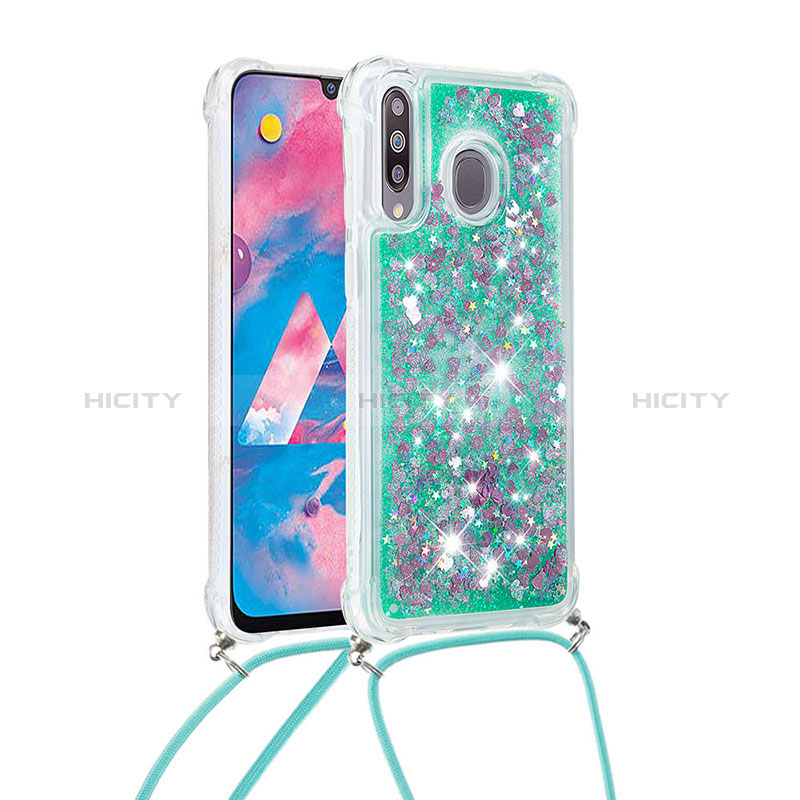 Silikon Hülle Handyhülle Gummi Schutzhülle Flexible Tasche Bling-Bling mit Schlüsselband Lanyard S03 für Samsung Galaxy A40s Grün