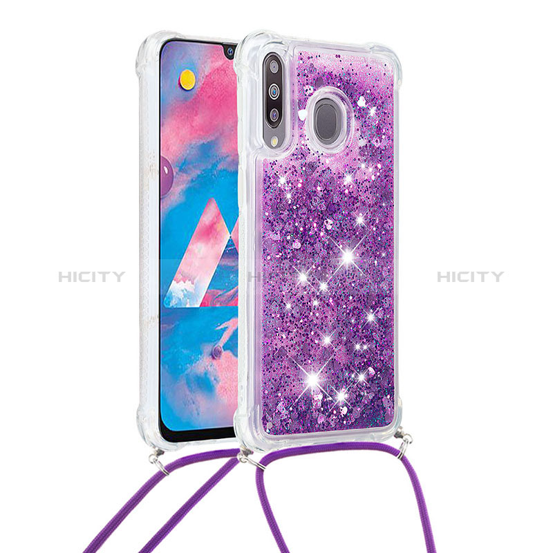 Silikon Hülle Handyhülle Gummi Schutzhülle Flexible Tasche Bling-Bling mit Schlüsselband Lanyard S03 für Samsung Galaxy A40s Violett