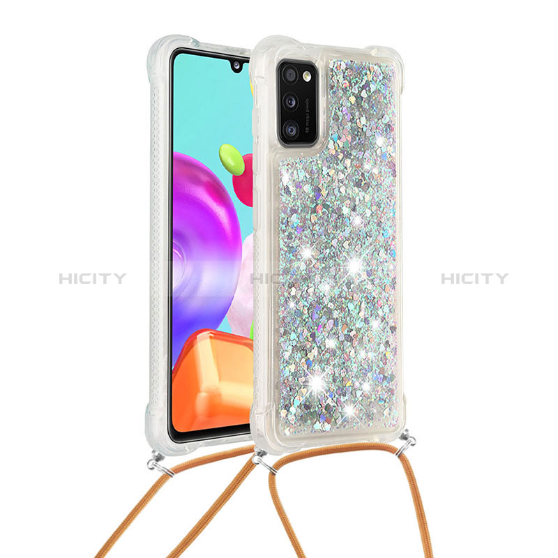 Silikon Hülle Handyhülle Gummi Schutzhülle Flexible Tasche Bling-Bling mit Schlüsselband Lanyard S03 für Samsung Galaxy A41 groß