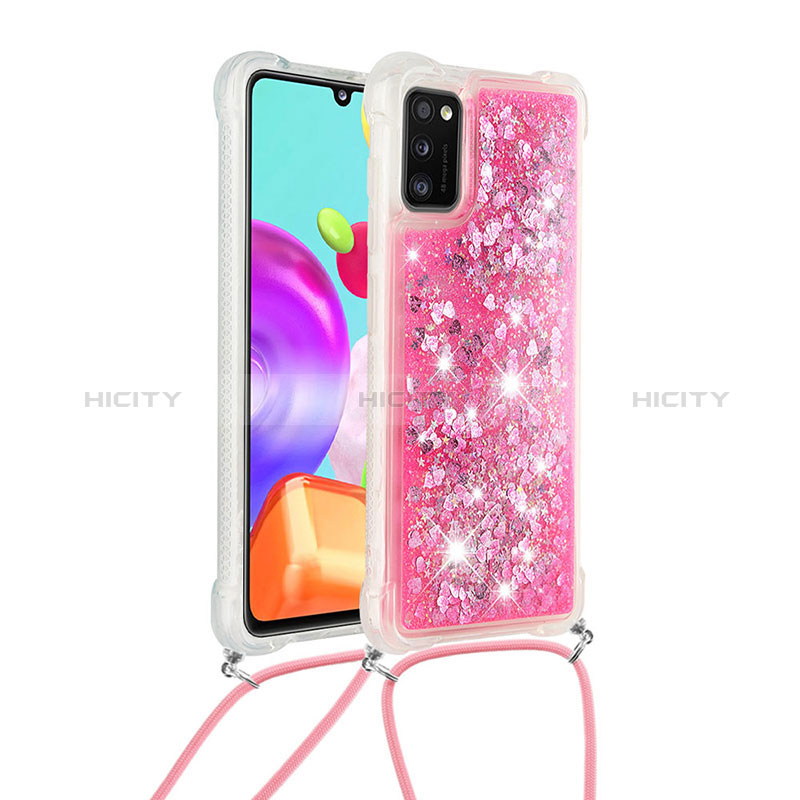 Silikon Hülle Handyhülle Gummi Schutzhülle Flexible Tasche Bling-Bling mit Schlüsselband Lanyard S03 für Samsung Galaxy A41 Pink Plus